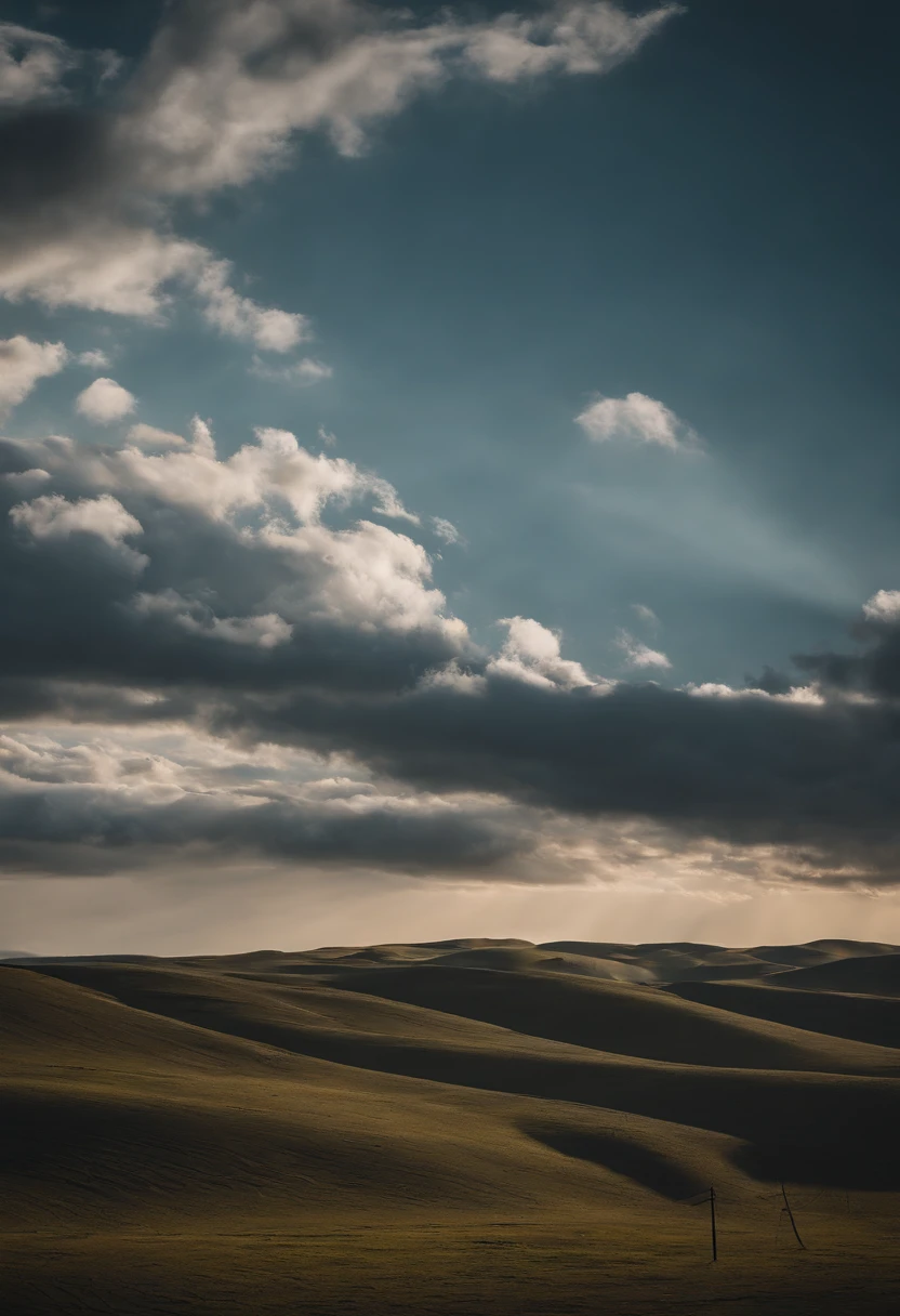 minimalism, blue sky, feather clouds, sunlight, hyperrealistic, 8k