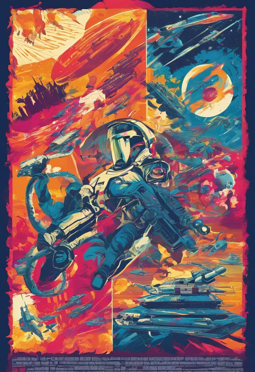 Craft a captivating movie poster that depicts the epic clash ween humanity and an advanced alien race. Showcase the looming threat of the alien invaders, the resilience of human defenders, and the otherworldly technology and landscapes, capturing the essence of an intergalactic war for survival