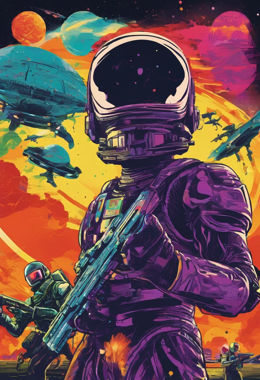 Craft a captivating movie poster that depicts the epic clash between humanity and an advanced alien race. Showcase the looming threat of the alien invaders, the resilience of human defenders, and the otherworldly technology and landscapes, capturing the essence of an intergalactic war for survival