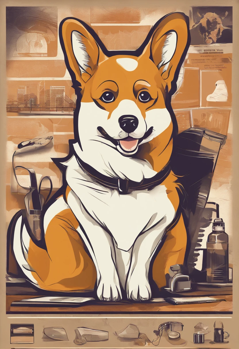 one cute Corgis dog,shaggy,working in an office,photorealestic, finedetail, A high resolution,Perfect dynamic composition