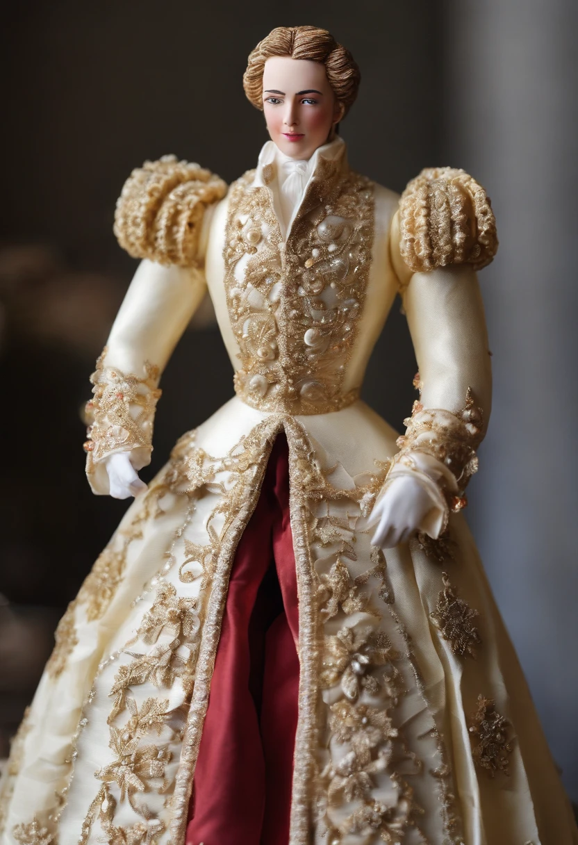 Best quality, Masterpiece, A stunningly beautiful Greer Gramer as a royal groom，Wearing a stately and delicate white satin royal dress，Decorated with a bow, frilld, embroidery, Carefully curly and styled hair