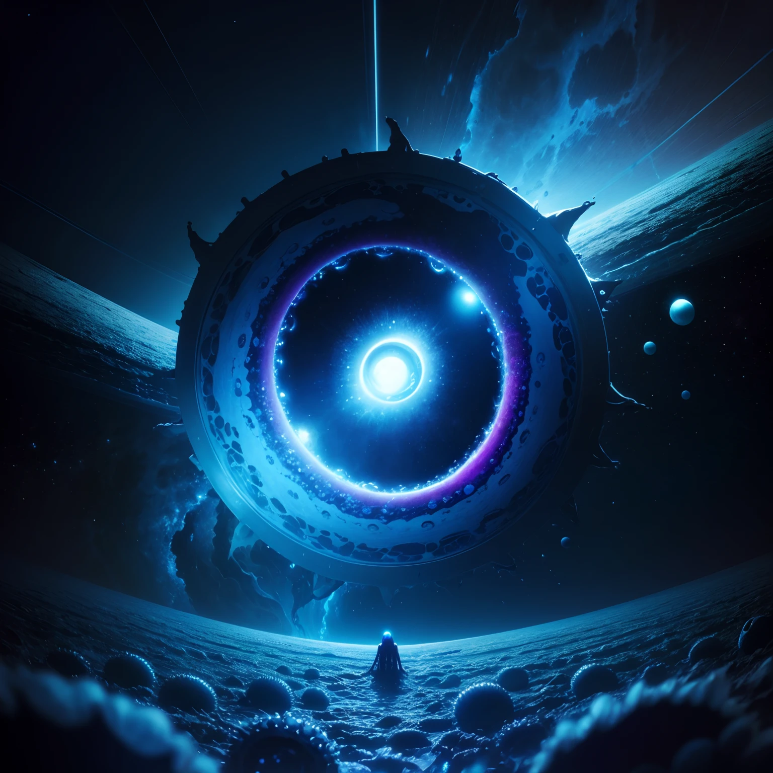 psychedelic hallucination, masterpiece, 8K, cosmic horror, many tentacles reaching out, tiny blue planet on center