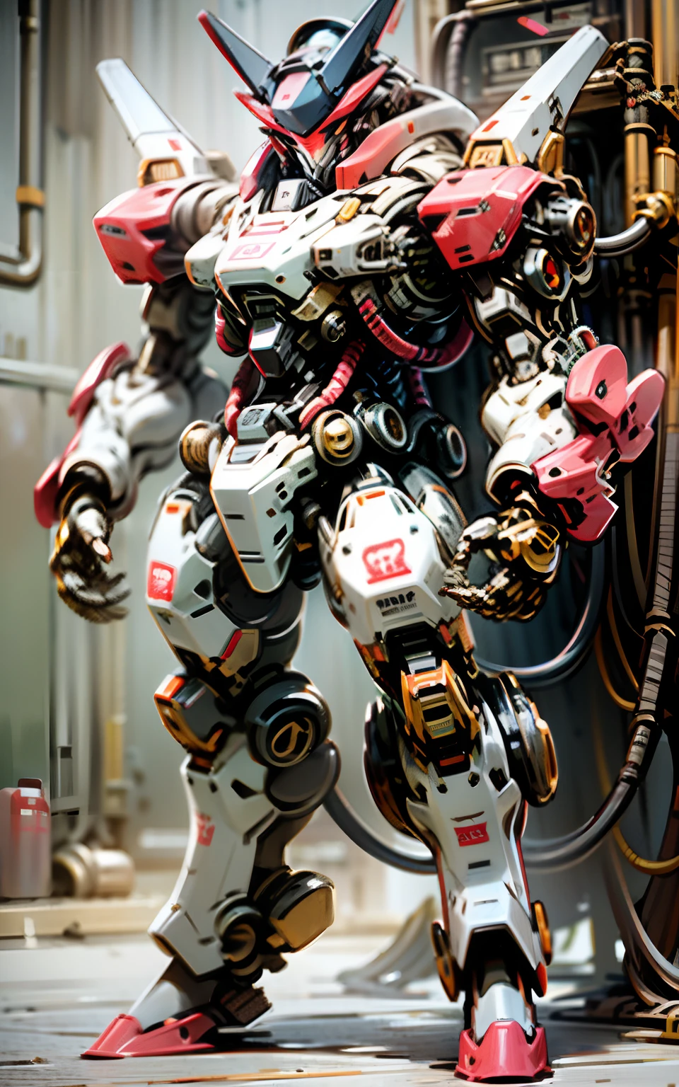 Mechanical pig head, anthropomorphic, mecha, tattoo, full body, ferocity, exquisite details