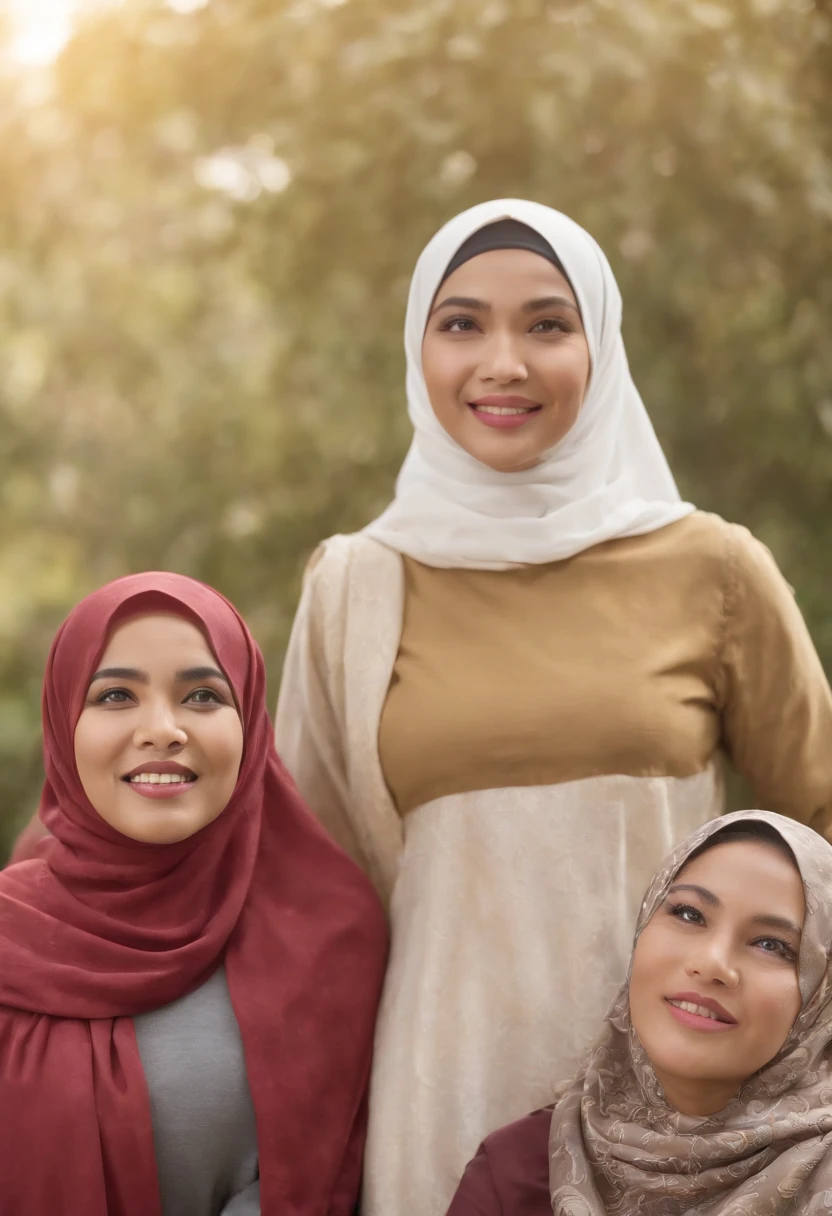 Design a hilarious movie poster featuring the three malay female in hijab as a main characters of our comedy film. Show them caught in a comical situation, with exaggerated facial expressions and props that reflect their distinct personalities. Add a touch of whimsy and fun to the poster to convey the lighthearted spirit of the movie