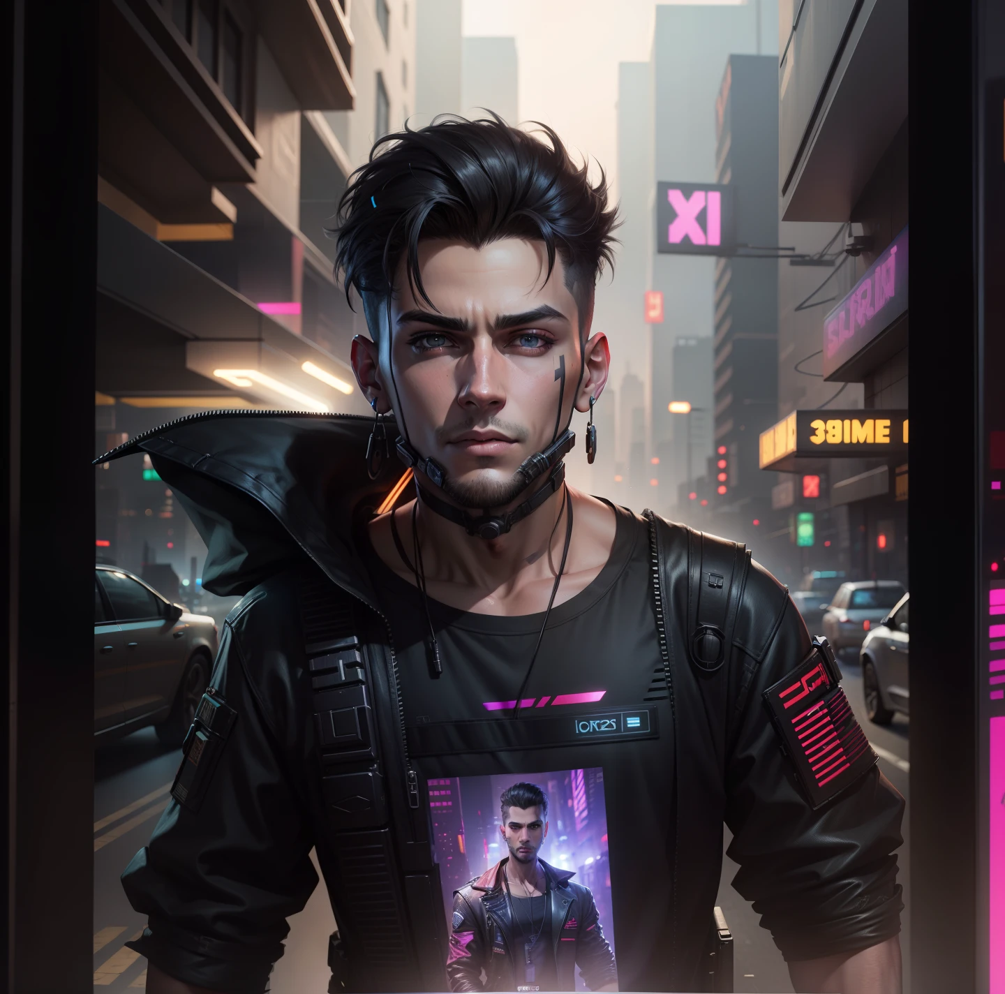 Change background cyberpunk handsome boy realistic face 8k ultra realistic with dogs