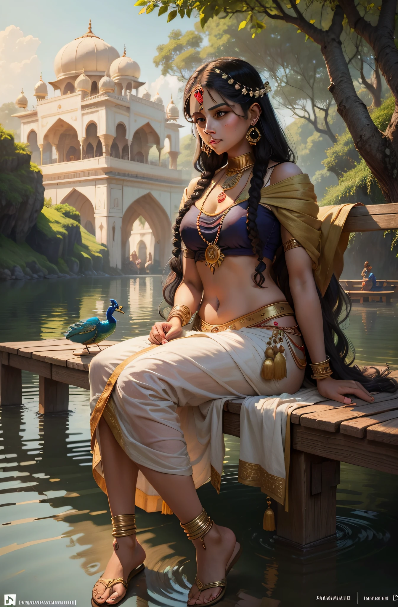 painting of a young Indian village girl with a full village costume Raja Ravi Varma style princess of a tribe community
lake, realistic fantasy render, relaxing concept art, fantasy scene, calmly conversing 8k, 8k stunning artwork, beautiful render of a fairytale, fantasy art behance, (octane render) fantasy style, fantasy matte painting, cute, by Saurabh Jethani, 4k hd matte digital painting, beautiful digital artwork with Variations lakeside background with bench painting of a couple 5 to 6 of women's sitting on a bench and some of standing and talking each other with a peacock, cow by Raja Ravi Varma, Indian art, by T. K. Padmini, Hindu art, inspired by Raja Ravi Varma, Ravi Varma, from Mahabharata, beautiful depiction, palatial scene, inspired by T. K. Padmini portrait size, full body emotional pose ,Indian costume