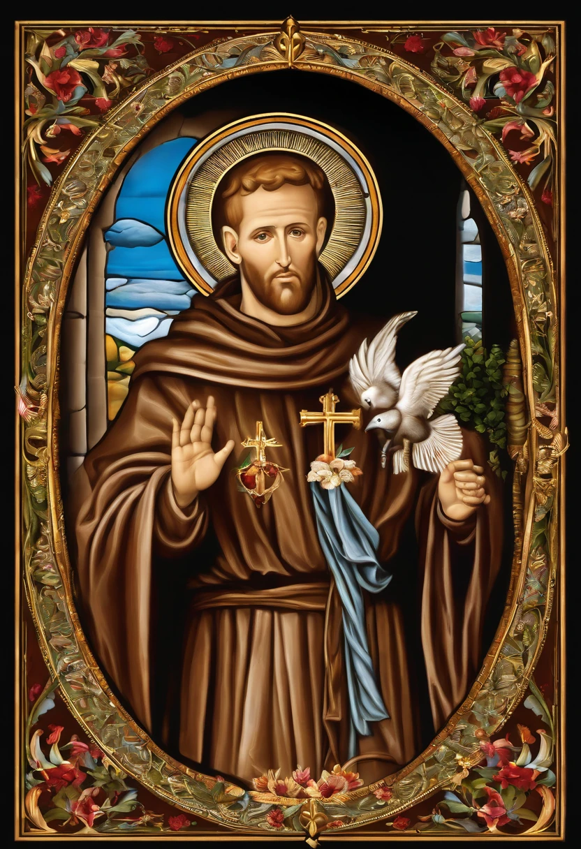 "Create an image of St. Francis of Assisi in high definition that conveys serenity, the compassion and spirituality that this saint represents. A imagem deve ser em formato digital, with a minimum resolution of 300 DPI and dimensions of at least 2000x2000 pixels.