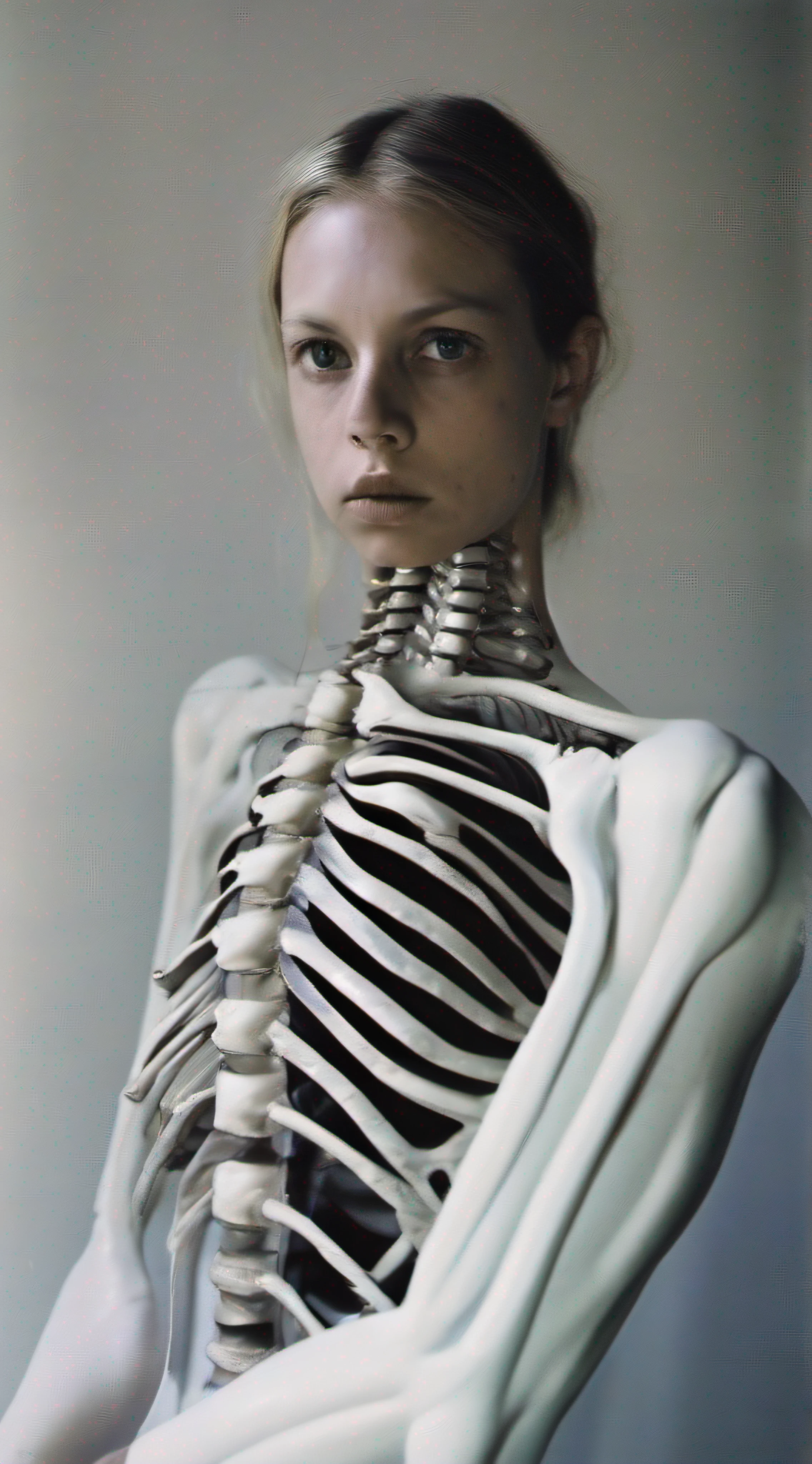 realistic analog photo, award winning photo,
<lora:WiiFitTrainer_v1_85_clip2:0.75> wiifittrainer, white skin, pale,  
 <lora:edgBonesv1:0.75>
wearing edgBones,
wearing dress with skeleton bones,
wearing dress with skeletal bones,
bones ,
RAW, highres, 8k, uhd, High Dynamic Range, tonemapping, crisp details,