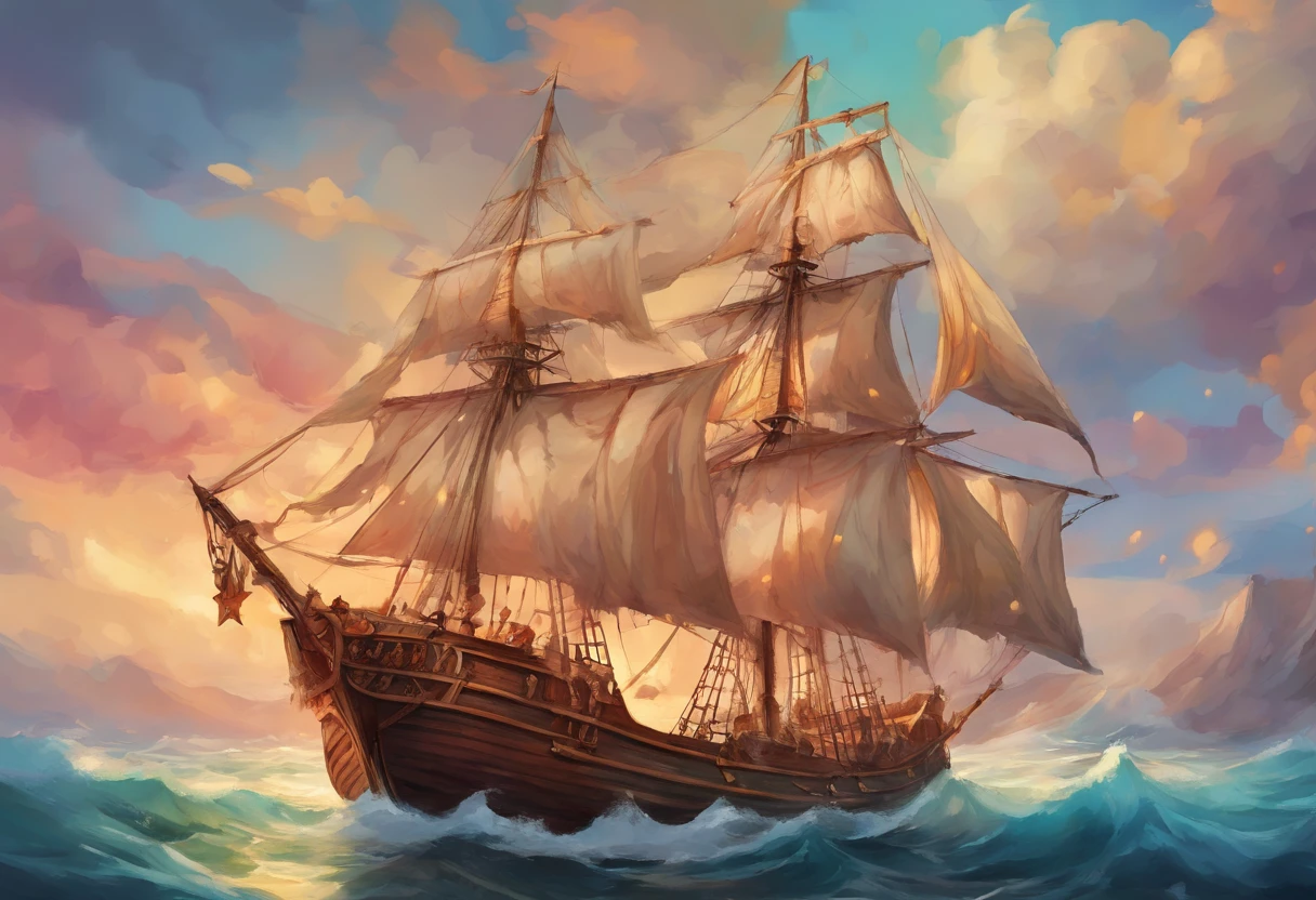 A painting of a wooden sailing ship, a schooner