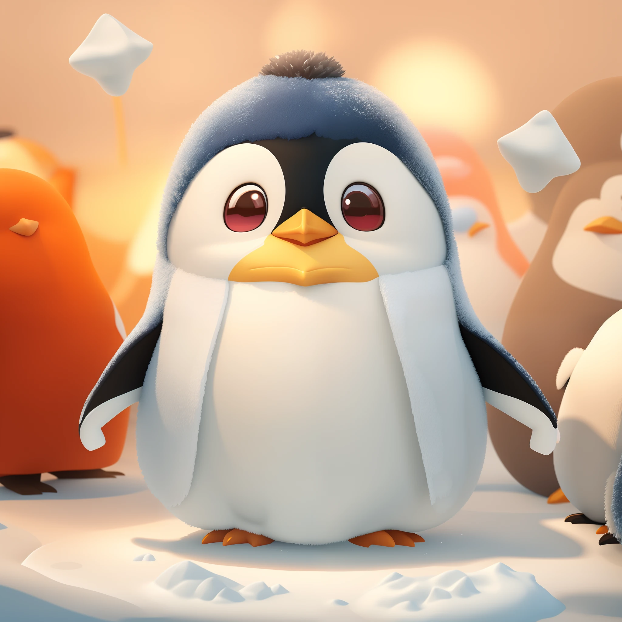 Penguin with towel on head standing next to penguin, cute 3d render, Fat Penguin Unity Asset, Adorable Digital Painting, Cute! C4D, cute detailed digital art, Cute digital art, Penguins 0, fat penguin, penguin, Anthropomorphic penguins, penguin, cute cartoon characters, 3 d cg, 3D CG, so cute