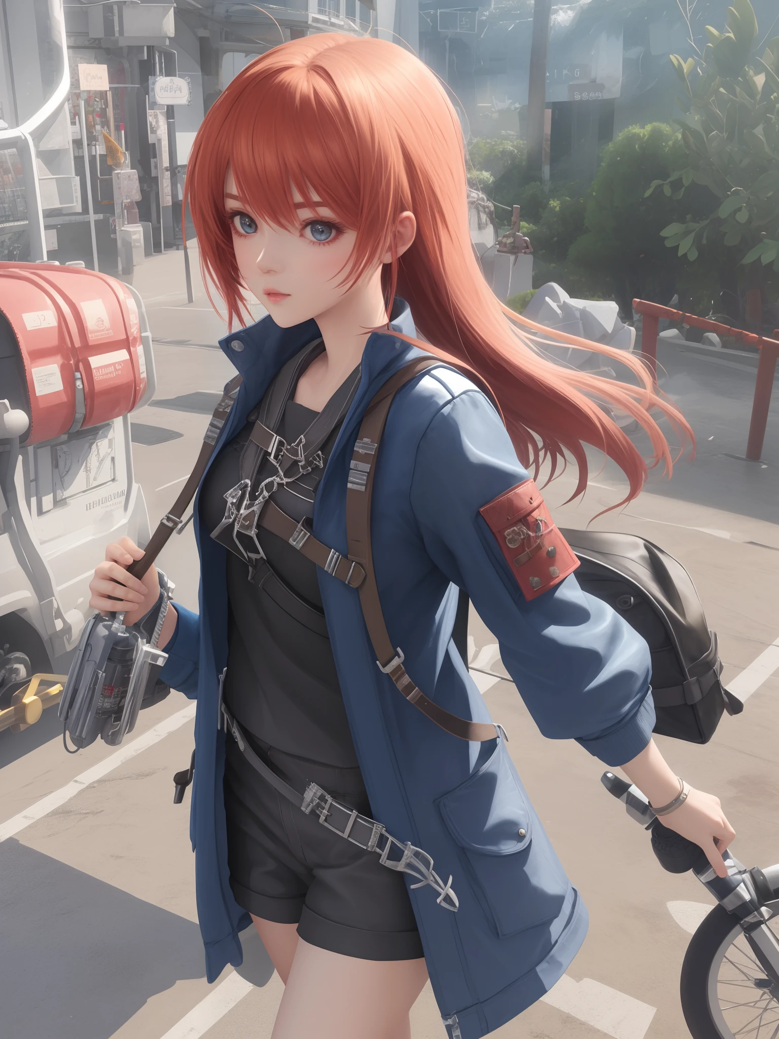 imagem arafed de uma mulher em uma roupa aventureira e uma mochila nas costas, Personagem pequeno. Motor Unreal 5, anime estilizado, Personagem altamente detalhado, anime estilo 3d, Estilo anime 3D realista, Personagem de close up, 3D estilizado, motor unreal face azul, 3 d render stylized, Personagem 3d realista, Caractere estilizado, renderizado em unrealengine