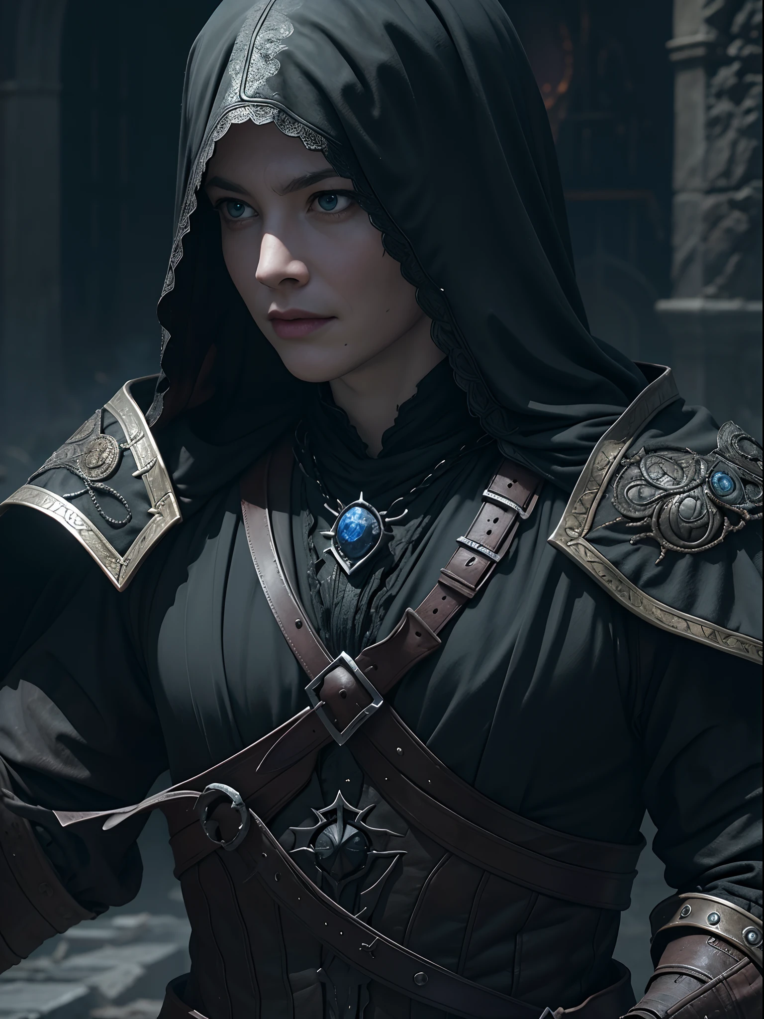 magic warrior ,elden ring, dark arts, bloodborne, the elon musk, mini frosh perspective, sharp lense, professional photographie, 70mm lense, detail love, good quality, unreal engine 5, wallpaper, colerful, highly detailed, 8k, soft light, fantasy, photo realistic