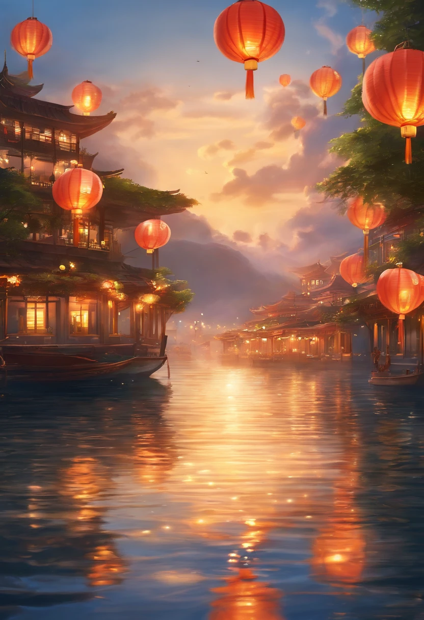 (best quality,4k,highres,masterpiece:1.2),ultra-detailed,realistic:1.37,paper lanterns,floating lanterns,breathtaking view,fish swimming,anime style,celebratory atmosphere,game promotional art,festive colors,vibrant illustration,dynamic waves,sparkling water,mesmerizing scene,ocean backdrop,cartoonish characters,joyous celebration,dazzling lights,festive decorations,playful animation,dreamlike ambiance,luminous lanterns,waves crashing,animated sea creatures,traditional lantern festival,captivating artwork,cheerful mood,anime-inspired,ethereal glow,colorful fish,variety of lantern designs,seaside setting,lively and joyful,anime-style characters,mesmerizing colors,whimsical decorations,animated movement,festivity in the air,seagulls flying,marvelous details,exquisite artistry,seawater reflection,carefully crafted scene,vivid and eye-catching,delightful ambiance.