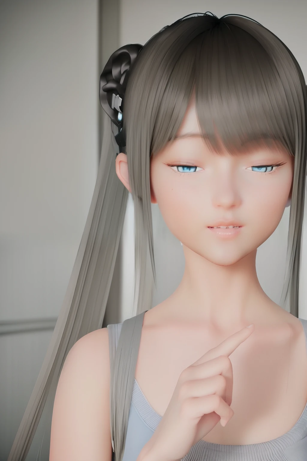 Smile anime girl with long gray hair and big shining blue eyes with a ponytail, anime styled 3d, realistic anime 3 d style, render of a cute 3d anime girl, 3d anime girl, realistic young anime girl, smooth anime cg art, 3 d anime realistic, photorealistic anime girl render, anime style. 8k, realistic anime artstyle, kawaii realistic portrait