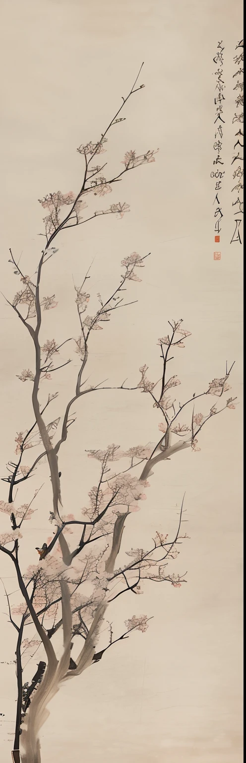 There is a painting,There are birds perched on the trees, clubs, inspired by Kōno Bairei, by Gu Kaizhi, Middle metaverse, author:Gu Wenxiang, author:Tamanaka Ito, inspired by Katsushika Ōi, author:Xu Beihong, author:Ma Yuanyu