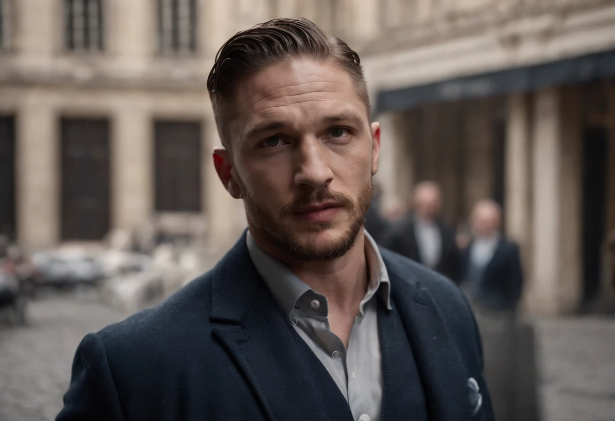 Tom hardy,como Constantine,Dc comics. Sobretudo. Charuto. Sex. Homem moderno., Vaidoso. Andando nas ruas de Paris.