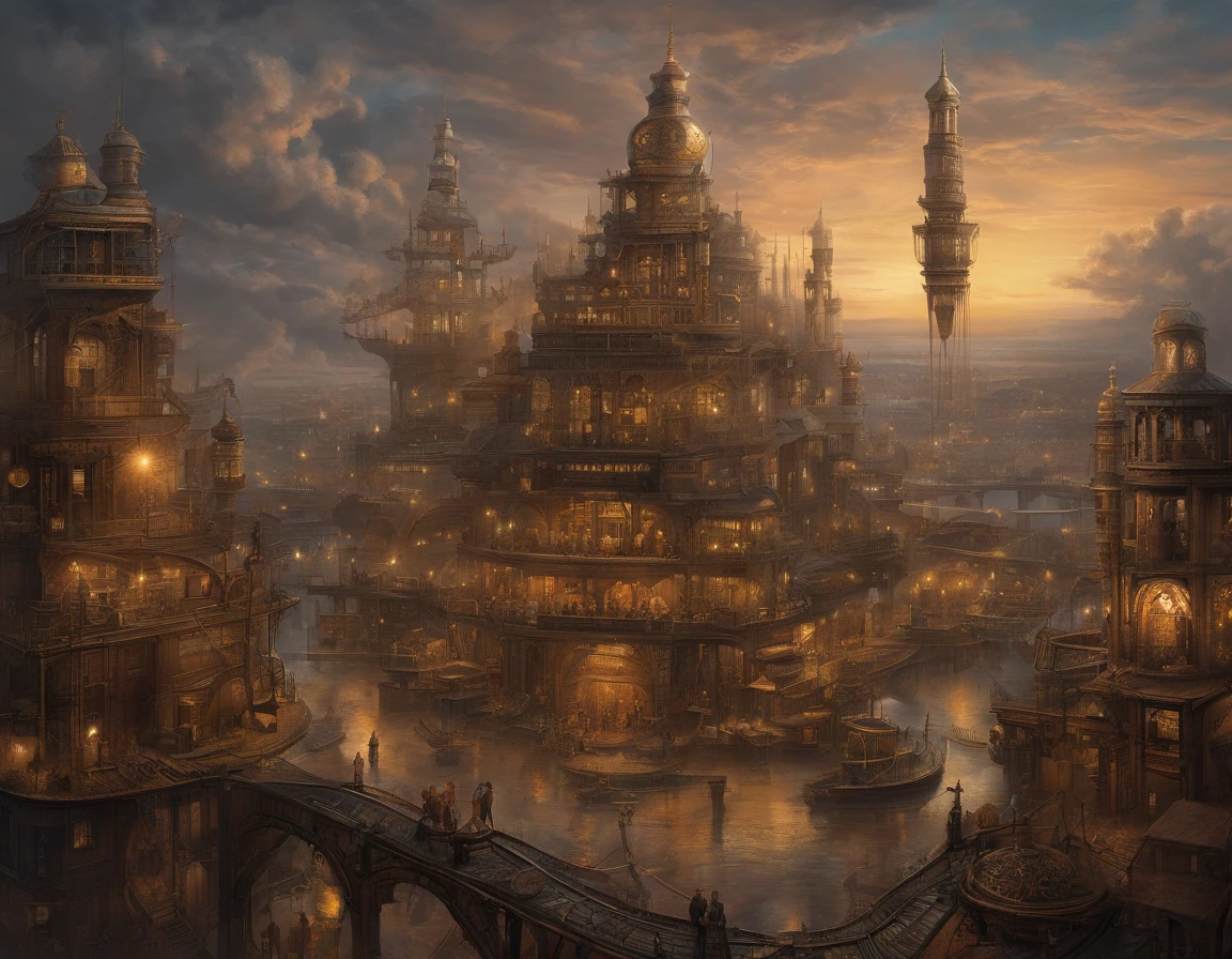 Massive cyberpunk cityscape, Soaring spires and holographic billboards illuminating the night sky.Hanfu girl
