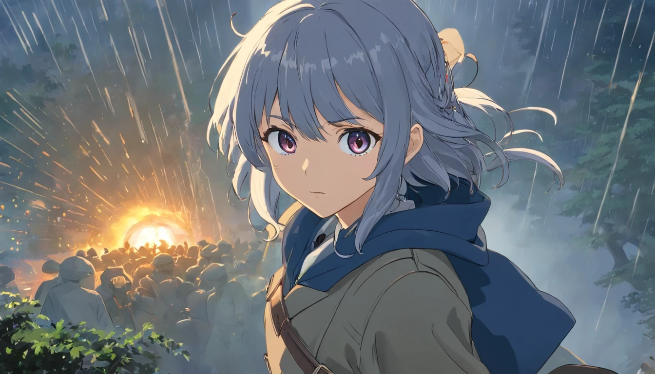 miltary, German Third Reich, female pervert, cavalry, Gray tones, battlefiled, rained, trench, grey hair, chiaroscuro, tachi-e, anime, UHD, anatomically correct, highres, 1080P, best quality