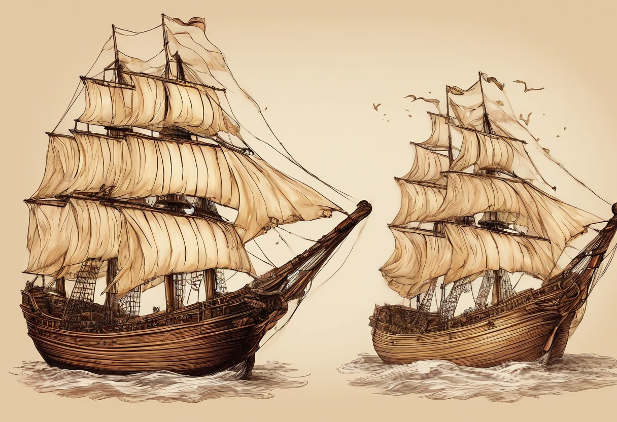 Two wooden sailing ships