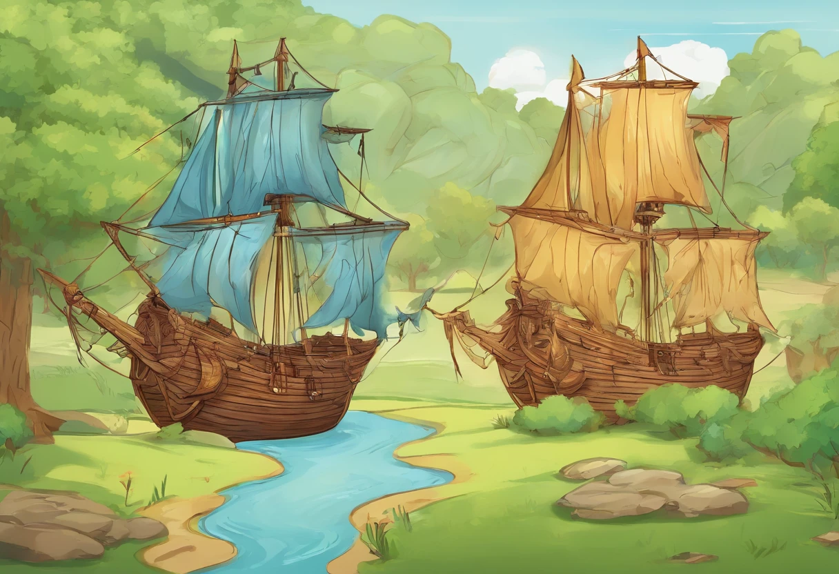 Two wooden sailing ships