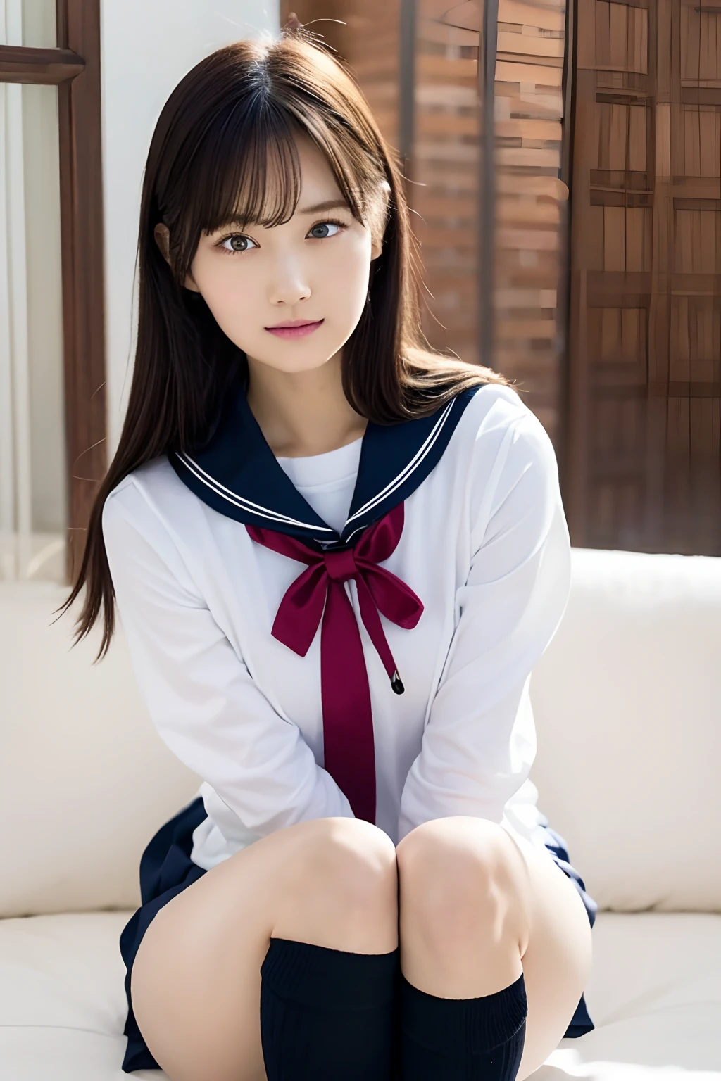 masutepiece, One girl, Solo, Schoolgirl in black knee socks, Girls' high school sailor uniform, Very delicate eyes, Neat face, Cute, 8K