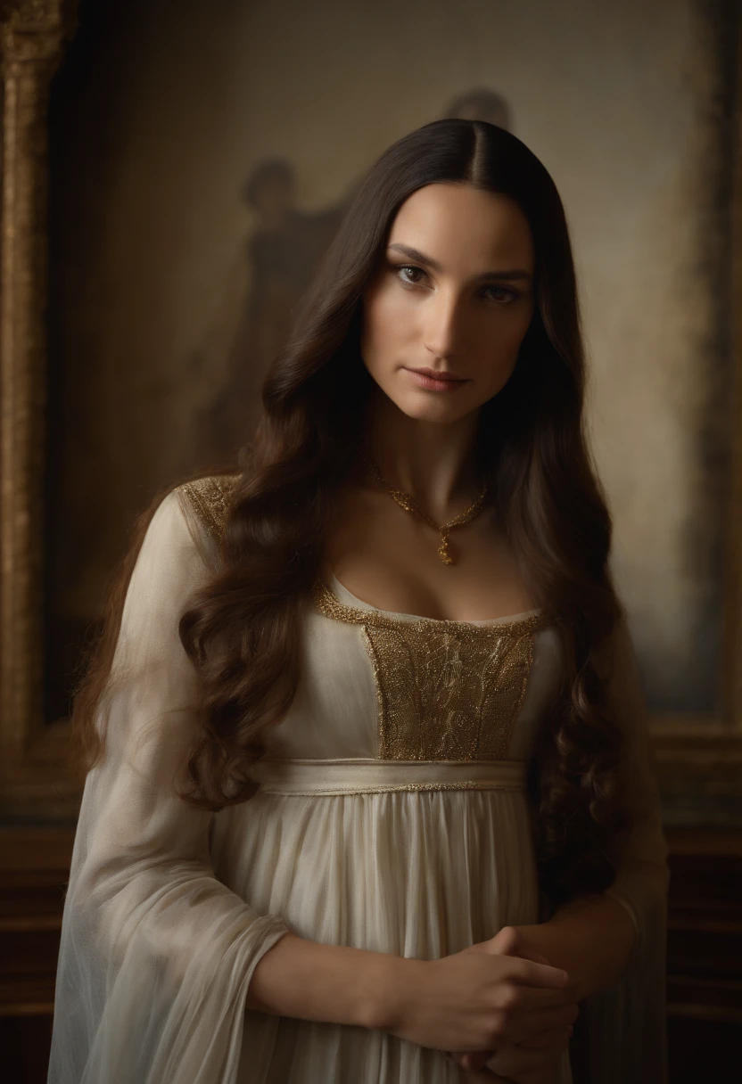 À la Fed image of a painting of a woman with long hair, Portrait of the Mona Lisa, Paintings of the Mona Lisa, Paintings of the Mona Lisa, Monna Lisa, Monna Lisa, Mona Lisa Style, Mona lisa, leonardo da vinci), leonardo da vinci style, Delicate frontal portrait, ((Monna Lisa)), da vinci painting, Leonardo da Vinci Details