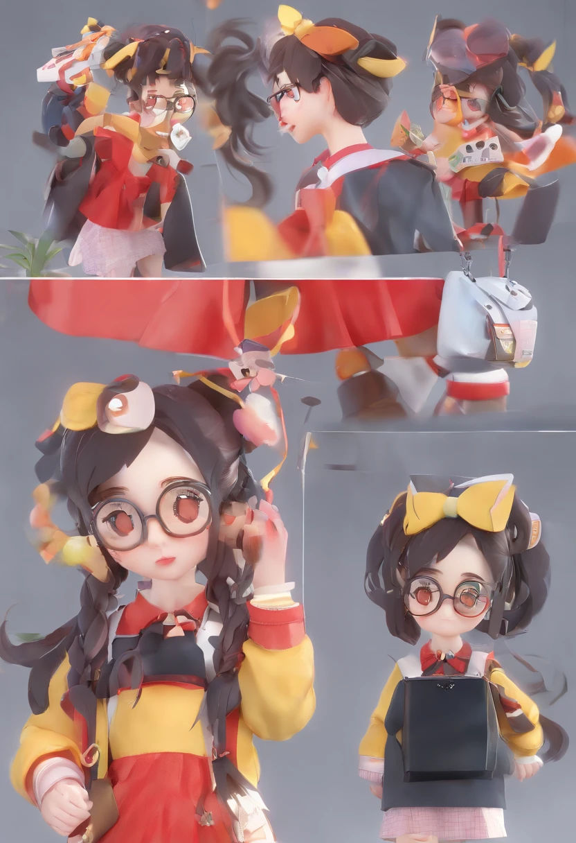 (masutepiece, Best Quality, Capture super cute moments, depth of fields, ultra-detailliert, Ultra High Resolution, C4D, Octadale, 3D Modeling, 8K, 16 K, one girls、a junior high school student、A dark-haired、short-hair、straight haired、Light brown eyes,hair adornments、wearing black glasses、Cute face), blazers