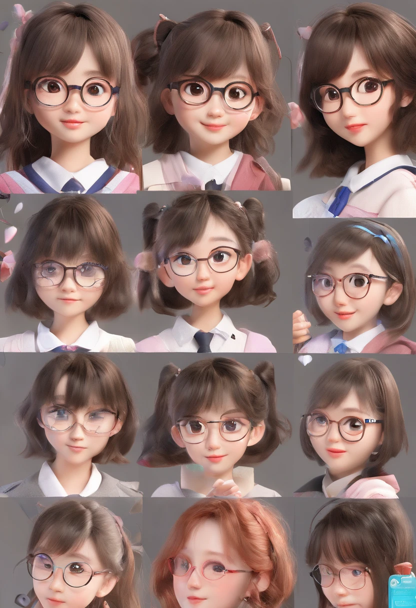 (masutepiece, Best Quality, Capture super cute moments, depth of fields, ultra-detailliert, Ultra High Resolution, C4D, Octadale, 3D Modeling, 8K, 16 K, one girls、a junior high school student、A dark-haired、short-hair、straight haired、Light brown eyes,hair adornments、wearing black glasses、Cute face), blazers