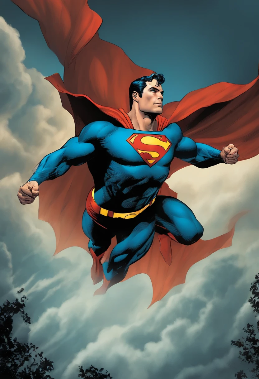 Superman flying in the sky and batman