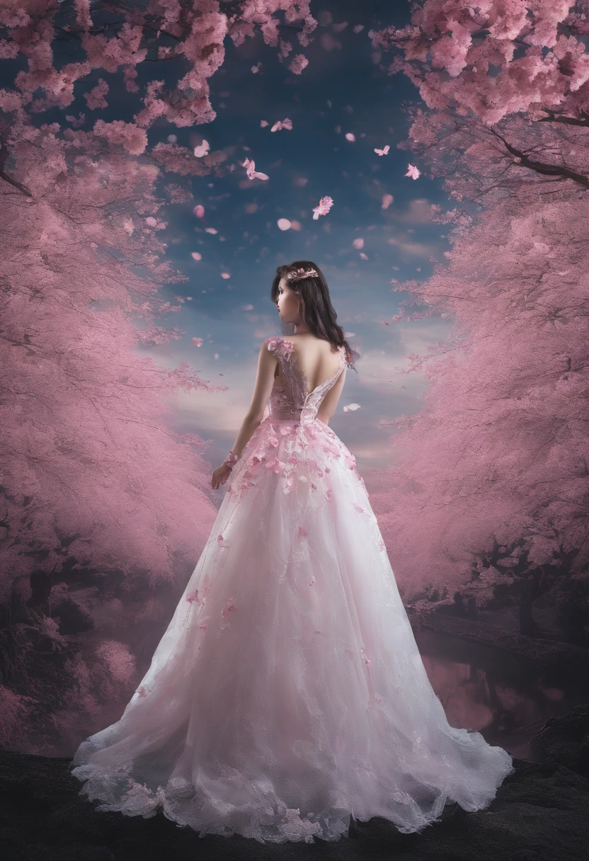 (CG unidade 8k papel de parede extremamente detalhado) (melhor qualidade) (better lighting) (um extremamente delicado e bonito) (floating) (Beautiful) (atmosfera primaveril) (1girl) (cabelo rosa longo), (Headband Hair), (Detalhados e belos olhos azuis), ((vestido branco muito curto, parte inferior de renda rosa), (renda), ((seda transparente clara))), (cherry blossom petals), (Borboletas), (DOF), (volumetric light) Cinematic lighting, chromatic aberration, Sony FE GM, pele texturizada, Detalhes altos, Altas, 8k