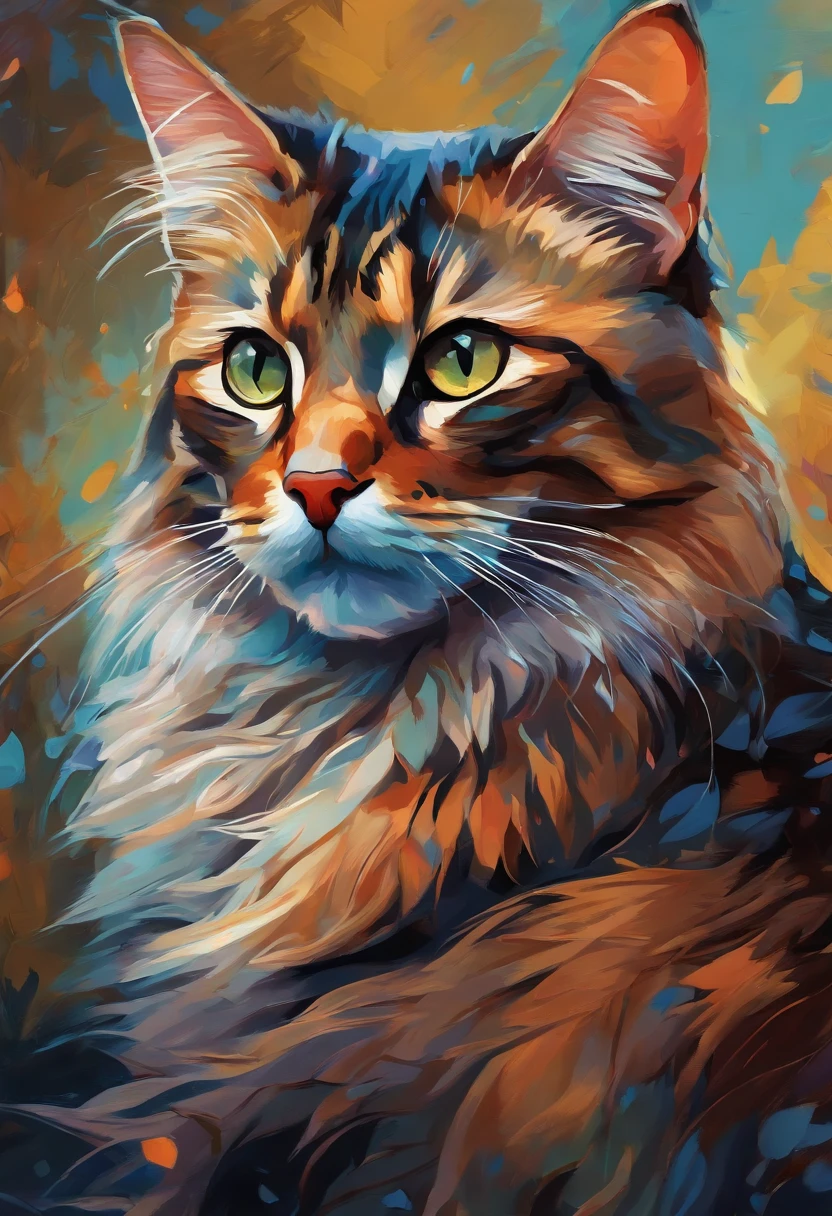 wallpaper 🐈⬛, A freaking cat, digital illustration, By Erin Hanson, Oil paint, vivid colors , Watercolor, trending on artstation, sharp focus, studio photo, intricate details, highly detailed, by greg rutkowski