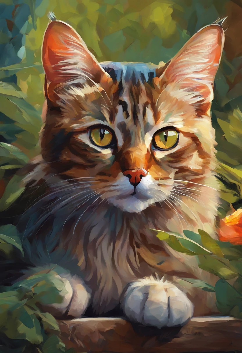 wallpaper 🐈‍⬛, A freaking cat, digital illustration, By Erin Hanson, Oil paint, vivid colors , Watercolor, trending on artstation, sharp focus, studio photo, intricate details, highly detailed, by greg rutkowski
