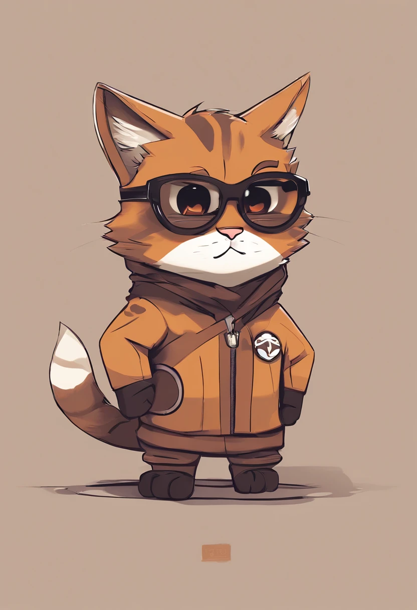 (Brown cat), (Plain hoodie), (Big glasses), Brave cat character, (Chibi: 1.3), minimalism, Backlight, Glow, ccurate, masutepiece, nffsw, Cinematic lighting, Sideways, Anatomically correct, high details