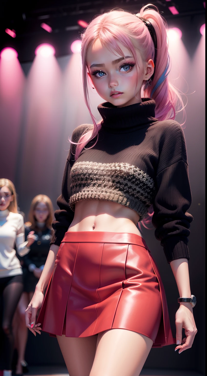1 Girl on the catwalk,Sweater skirts,Fashion show,Colorful colorful