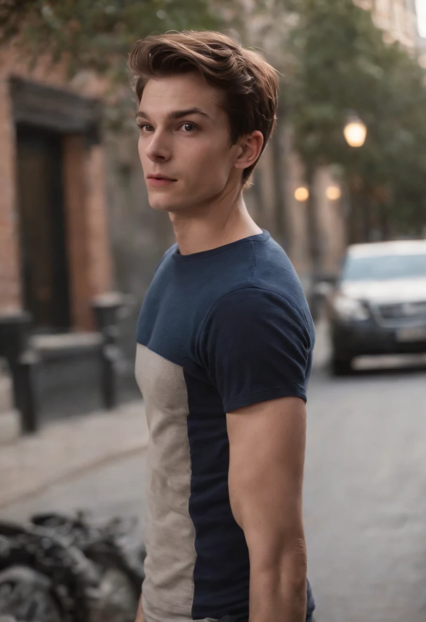 Peter Parker sem blusa,com uma cueca. Indo dormir,e olhando em frente ao espelho