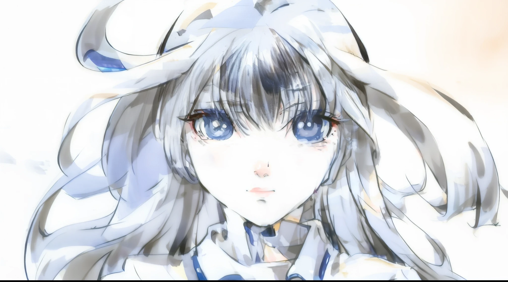 Anime girl with long white hair and blue eyes.., flat anime style shading, Vector shading anime, Silver Haired Girl, anime style portrait, silver-haired, anime face pictures, Anime style with clean details, White Hair, Silver Haired Girl, anime moe artstyle, anime style character, Soft face details anime, Anime Face Details, Delicate anime style, Gray Hair