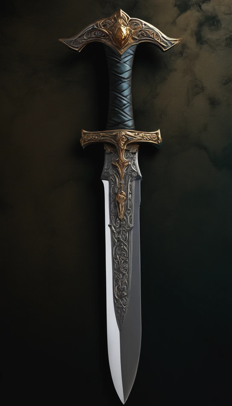 greatsword, thin long obsidian blade, black colored blade, glittered with stars, intricate design