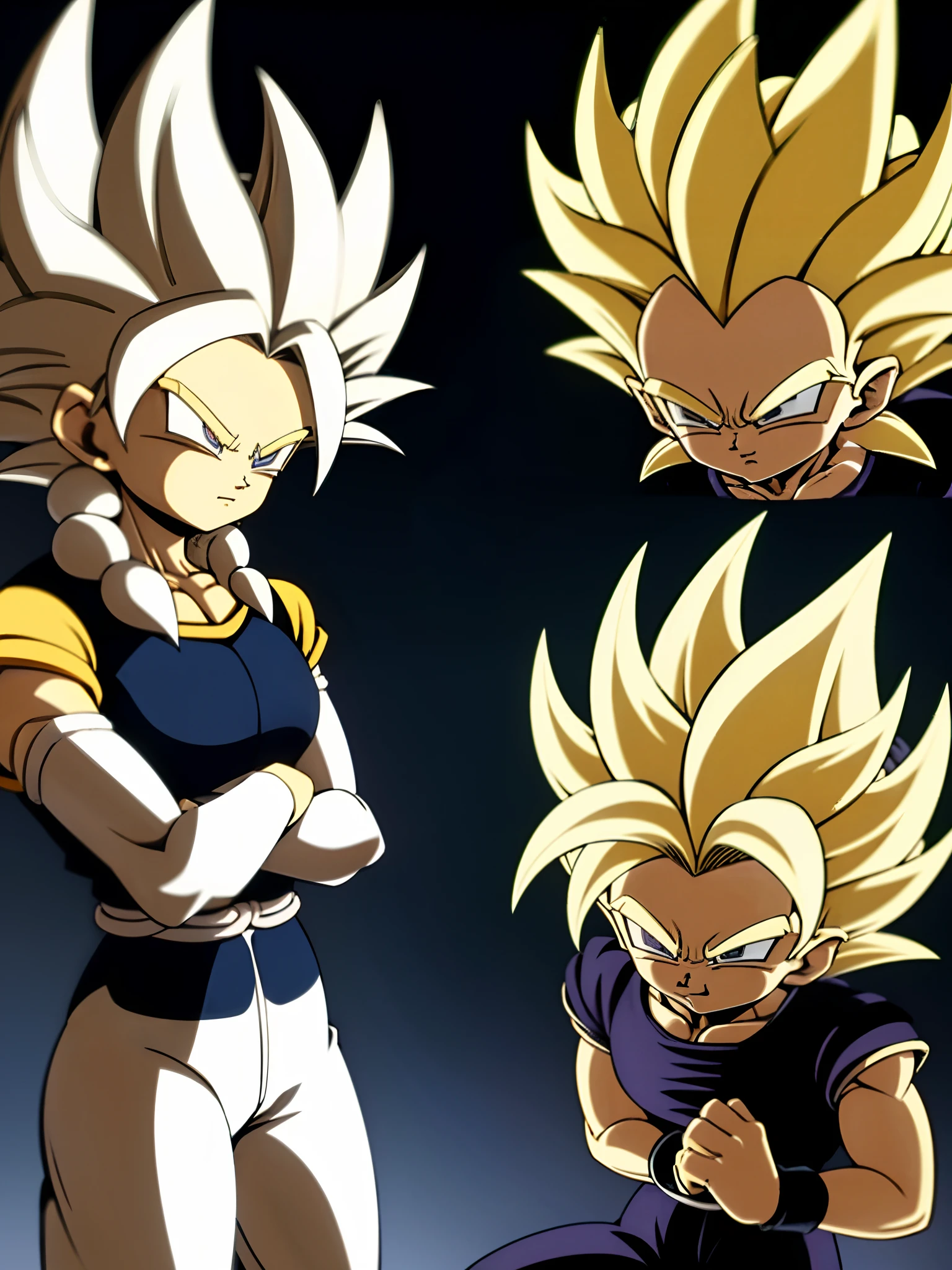 corpo inteiro, Beta_Ie, detalhada, expression of trust, super saiyan, blonde hair, electricity, (spiked hair)