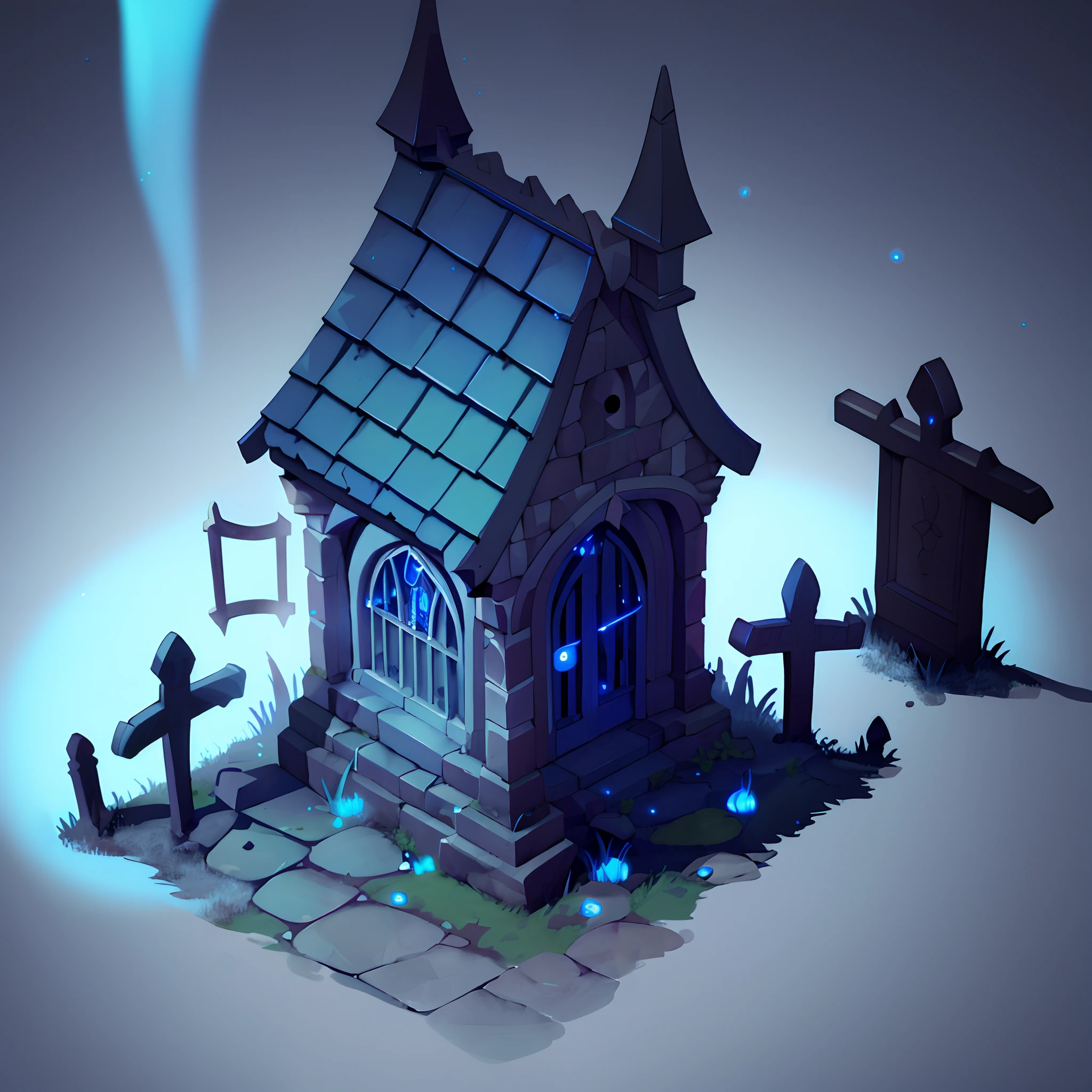 ((Masterpiece,Best quality)), Ridiculous ghost graveyard, crypt, Glowing blue light,Authentic texture,Realiy