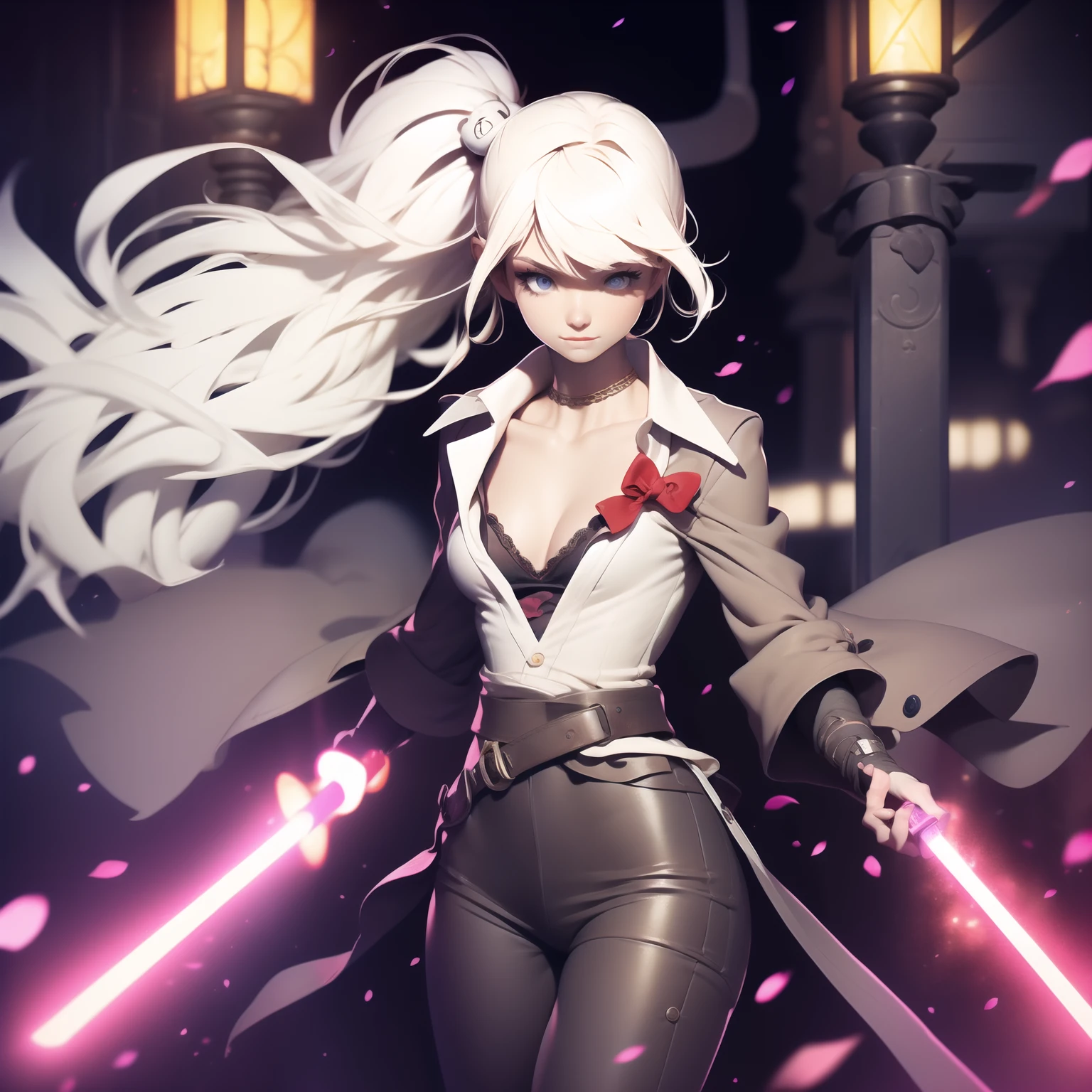 (masterpiece), (best quality), (1girl), solo, sexy, perfect body, white hair, bobcut hair, open shirt