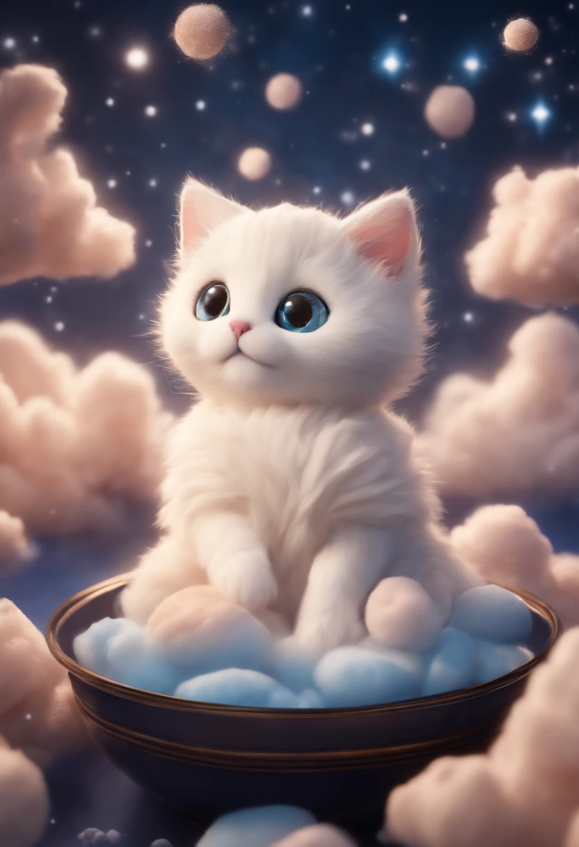 Highly detailed motion shooting of textured fur marshmallows
Cat jumping over marshmallow clouds in night sky, Adorable, kawaii, Highly detailed, Beautiful,Amazing 6, Starry sky