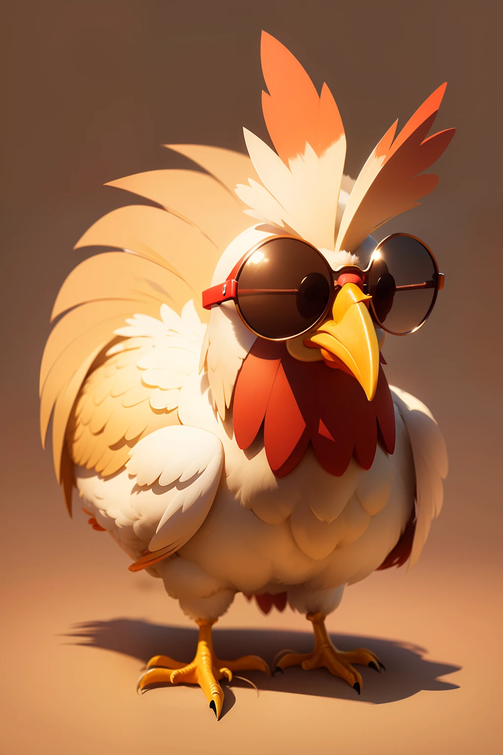 Create a simple cartoon of a chicken using sunglasses