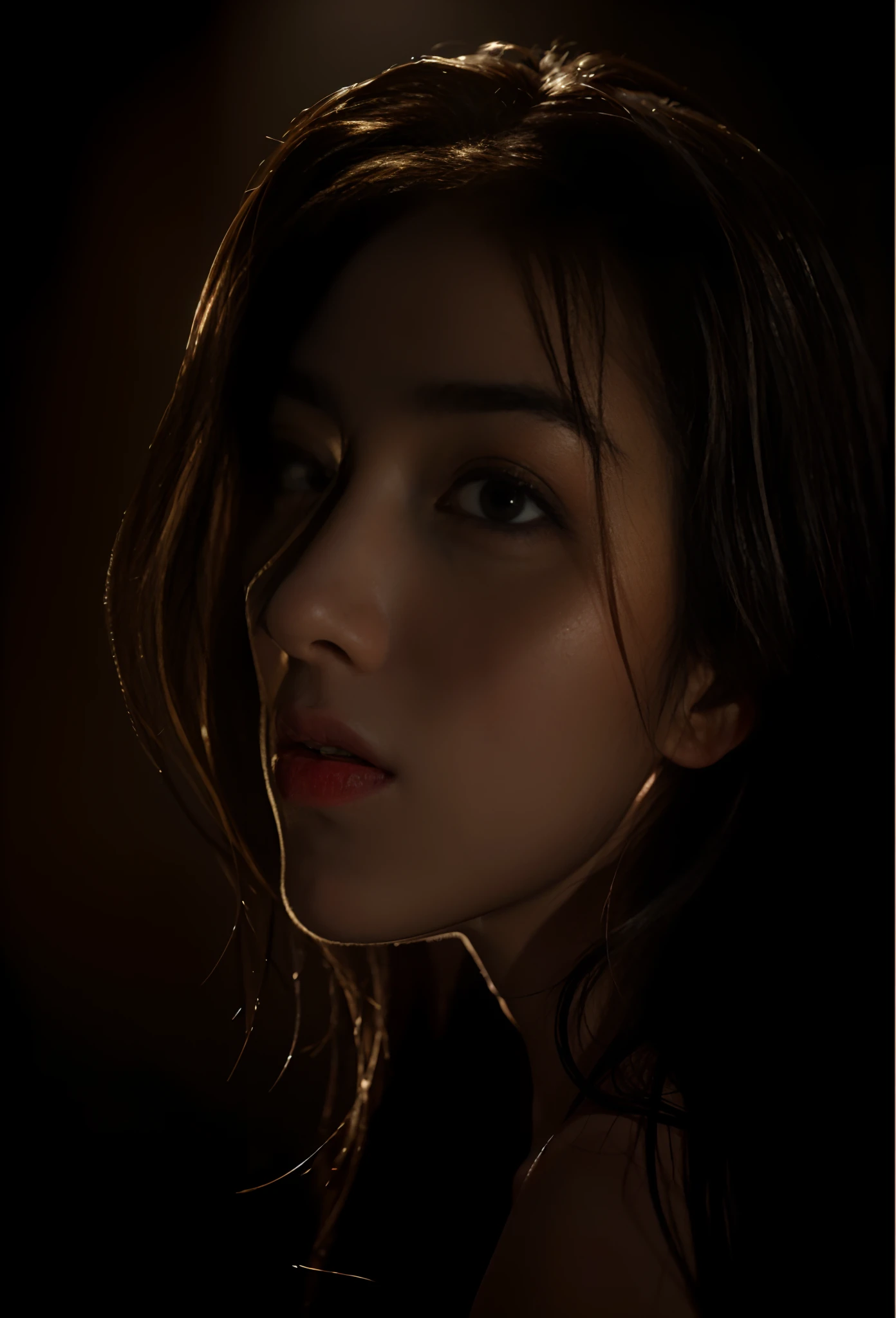 Best quality, masterpiece, ultra high res, (photorealistic:1.4), raw photo, 1girl, offshoulder, in the dark, deep shadow