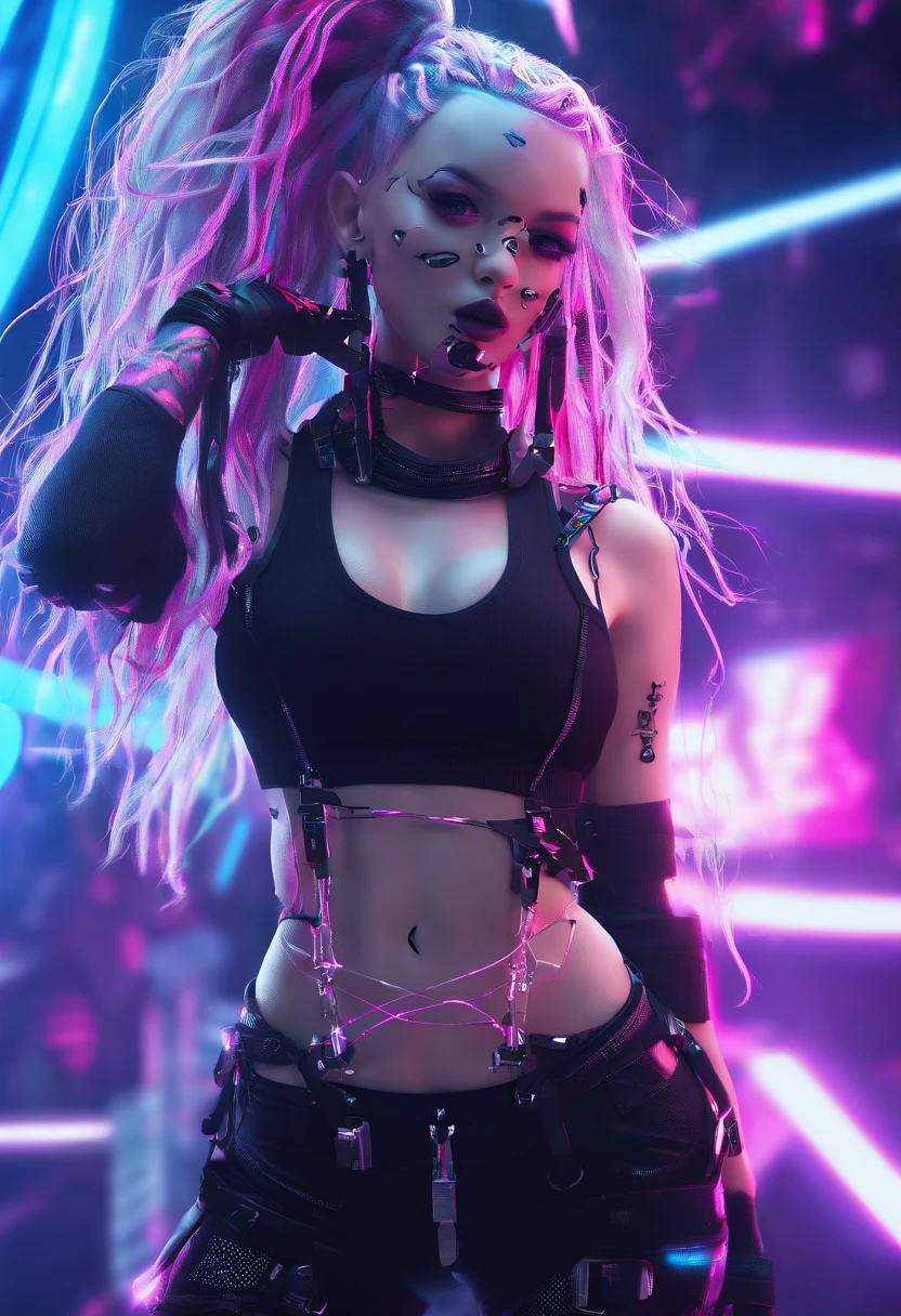 there is a woman with a face paint and a black top, imvu, goth vibe, cyber punk setting, cyberpunk vibe, sinister vibe, gothic horror vibes, dark vibe, cybergoth, dark vibes, horror vibe, horror vibes, lonely vibe, cyberpunk vibes, second life avatar, evil horror vibes, anime vibes, holiday vibe, evil vibe, nostalgic vibes