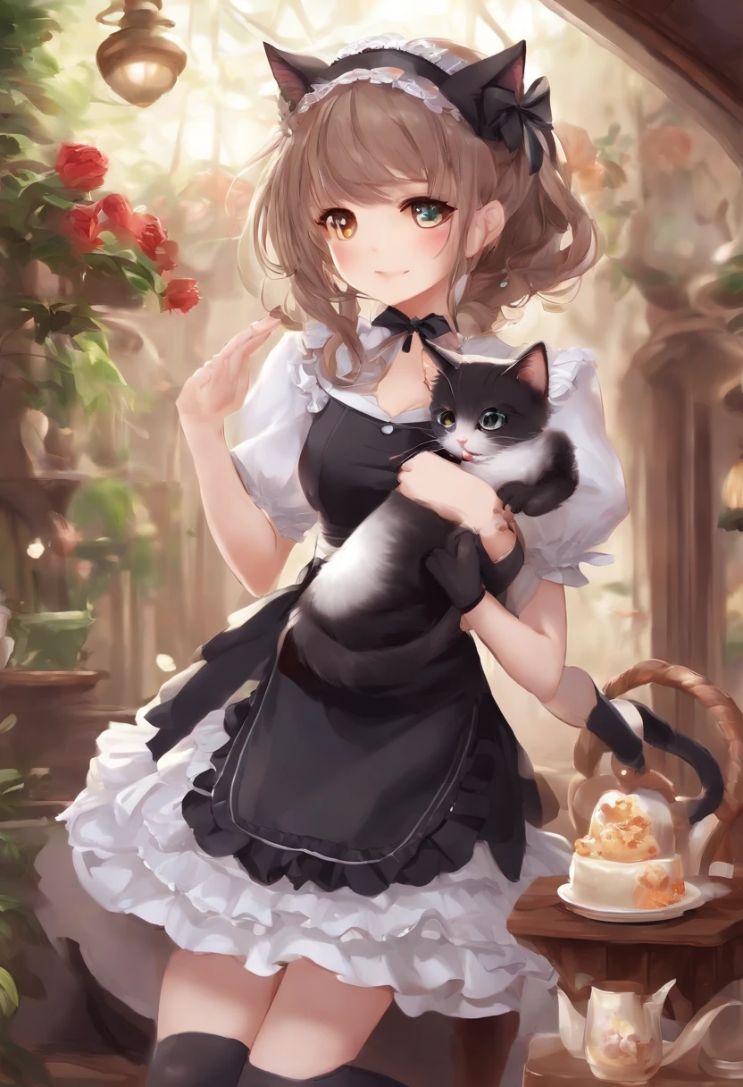 1 girl, cat girl, wearing maid dress