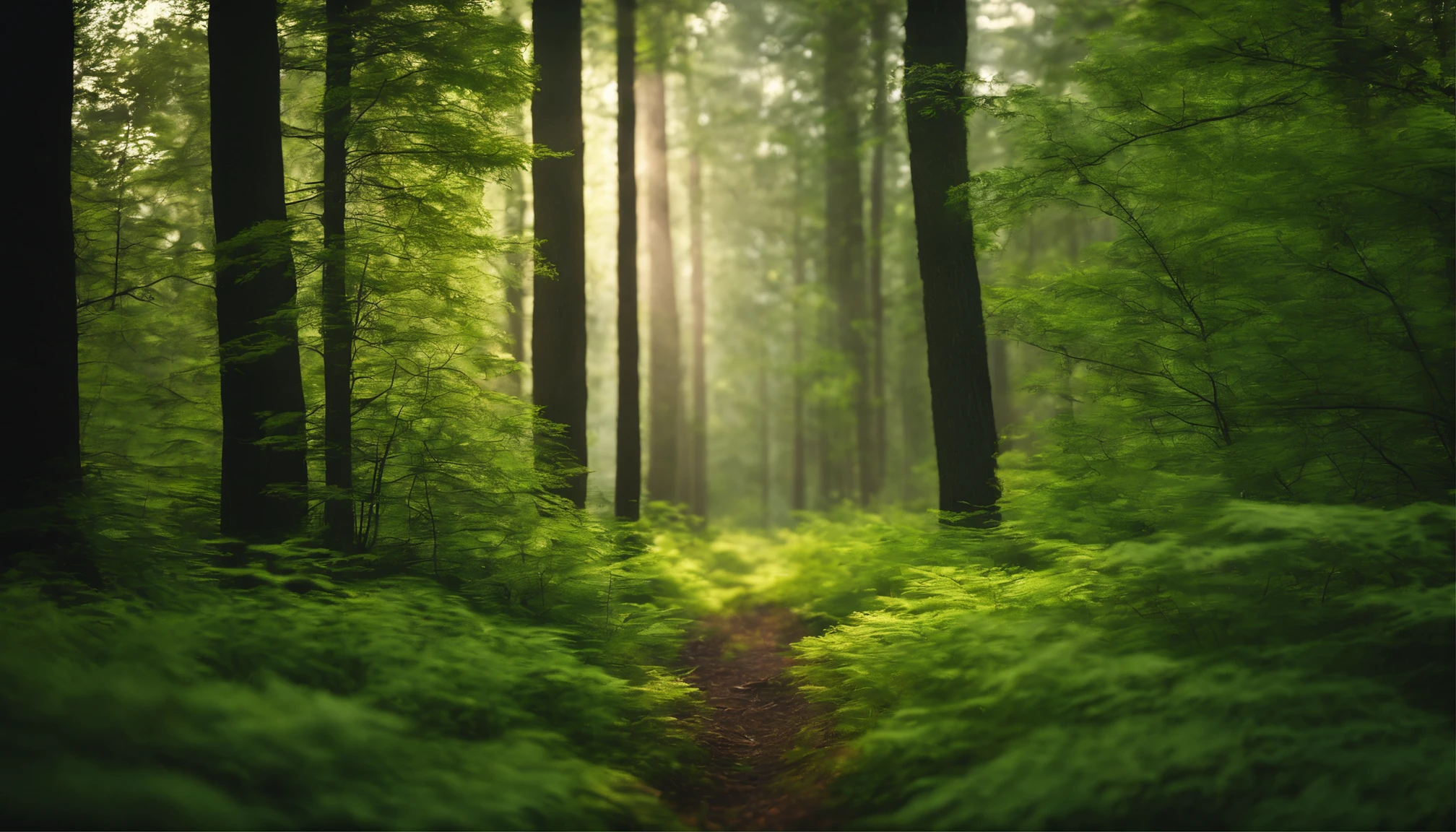 Dense forest, Bright green tree々, hardwood, unmanned, landscape shot, top-quality, masterpiece, Realistic, ultra-detailliert, natural soft light