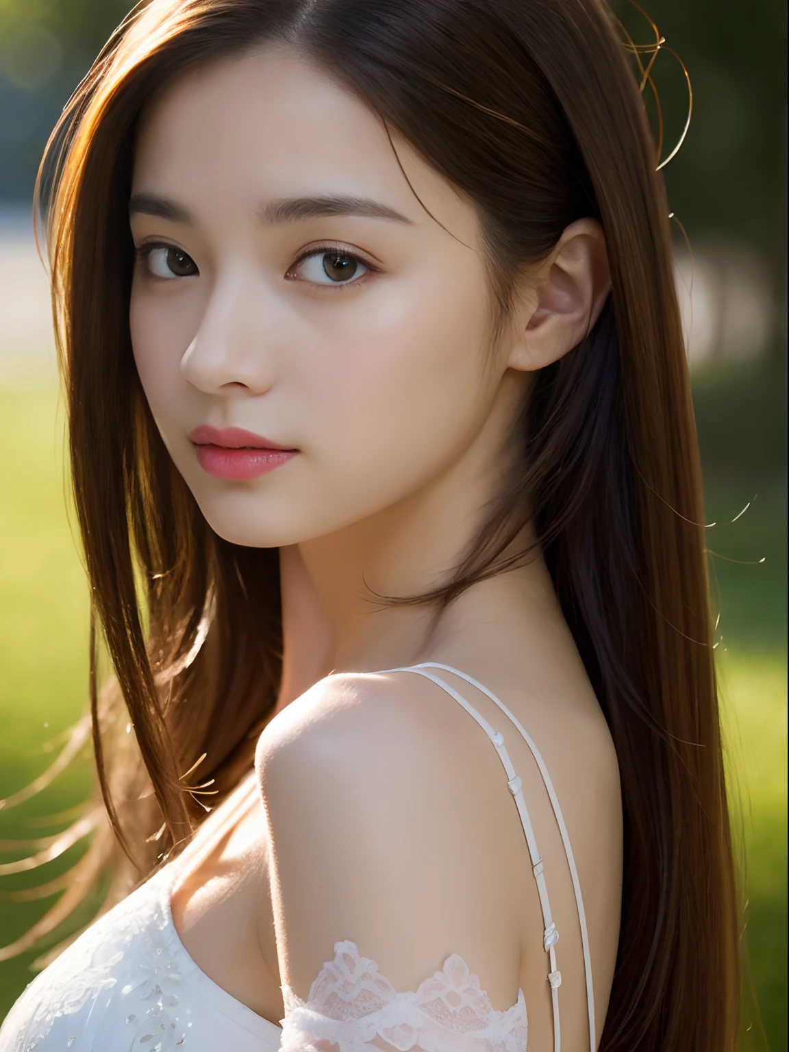 (best quality,highres,ultra-detailed,physically-based rendering:1.2),portrait,beautiful girl,garden,flowers,bright sunlight,soft shadows,long flowing hair,smooth skin,vibrant colors,fresh and clean look,crisp details,sparkling eyes,freshly washed clothes