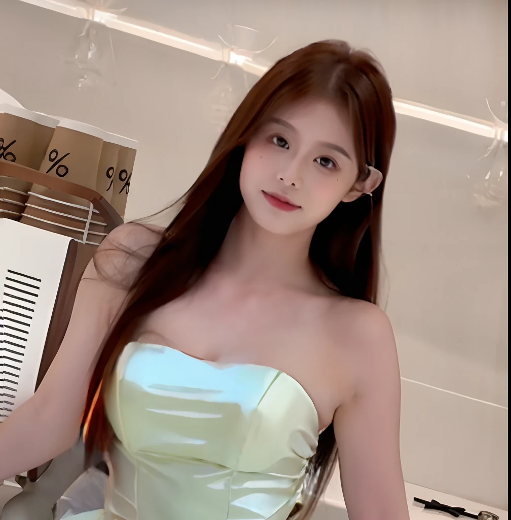 Reddish-brown medium long straight hair