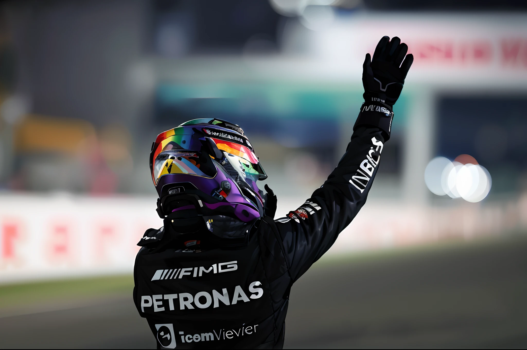 arafed person in a helmet and gloves waving at the camera, f / 1, f 1, kimi vera, photographed for reuters, f11:6, f 1 driver Lewis Hamilton, f11:10, f / 1 1, f/11, photo from a spectator, f 1/3, f/4