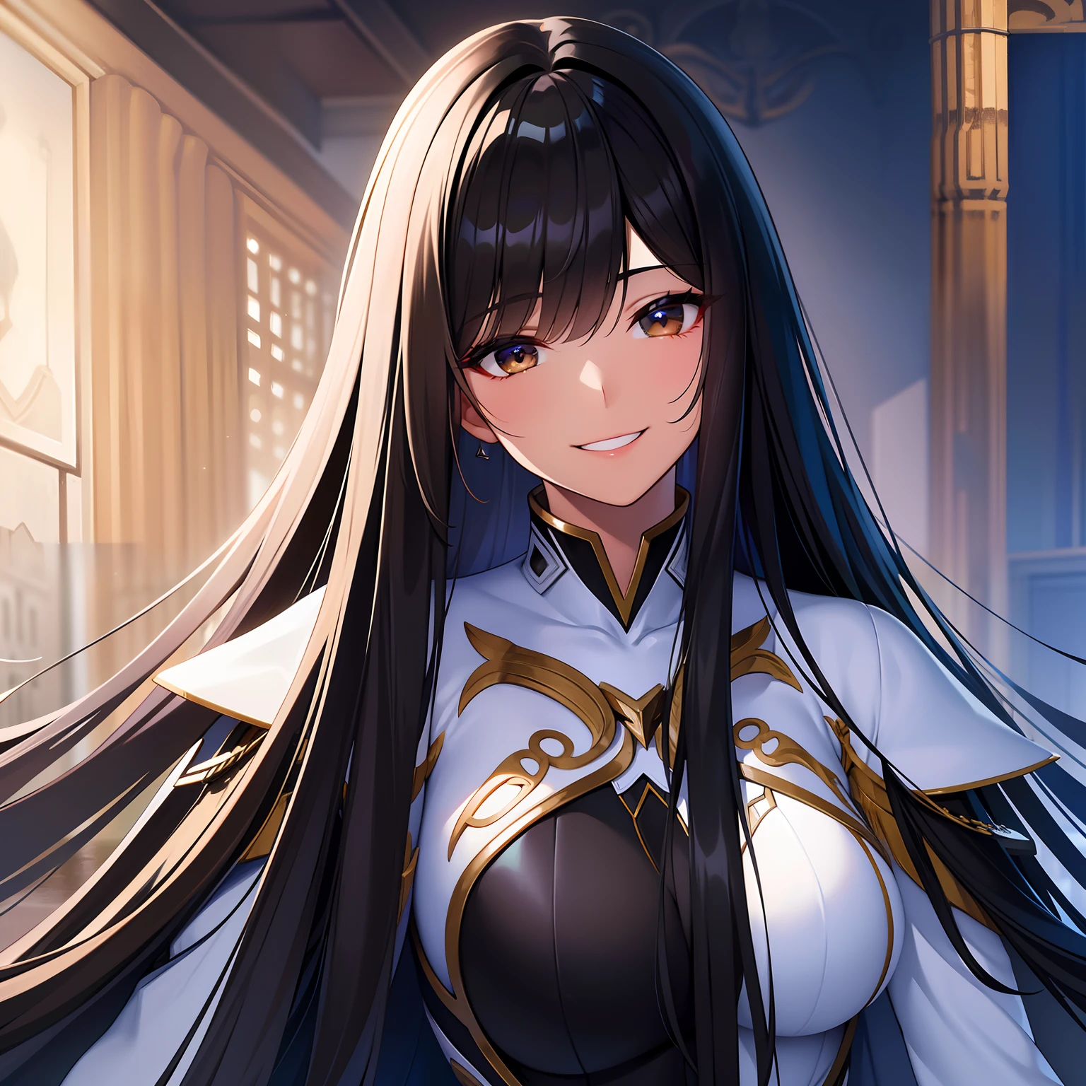 angelicales、mechs、Brown-skinned、Long black hair、Hanging、A smile that showed teeth、A MILF
